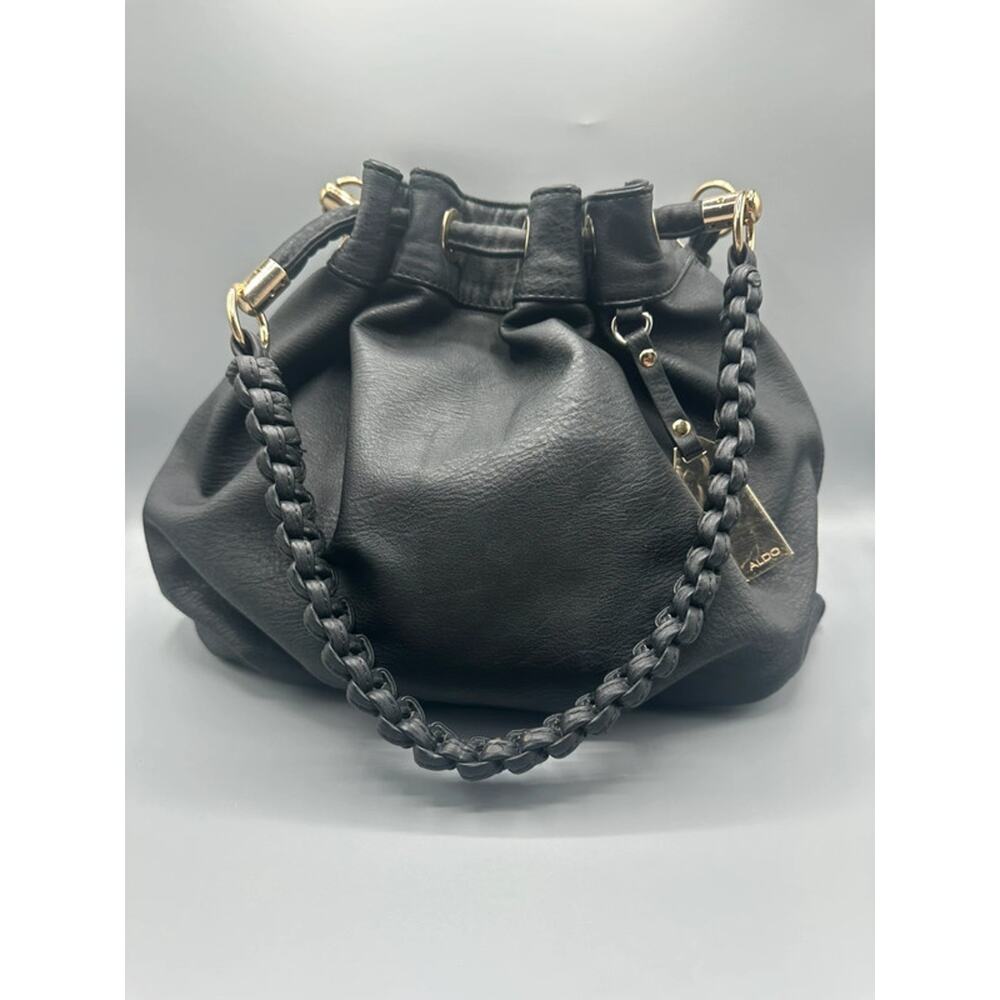 ✨ Aldo Black & Gold Braided Handle Expandable Bucket Bag ✨